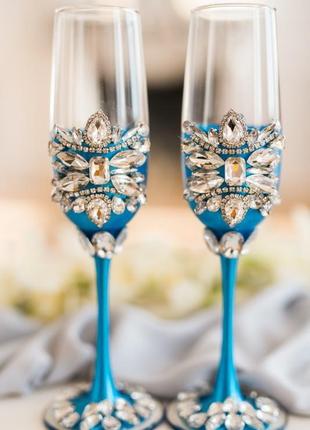 Фужери на весілля багатий синій1 фото