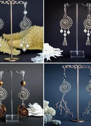 Дизайнерські сережки подвесочки з перлами майоріка "амоніт"🐚🌊2 фото