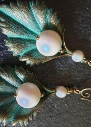 Авторські сережки з перлів swarovski у бронзі 🌿🦋2 фото