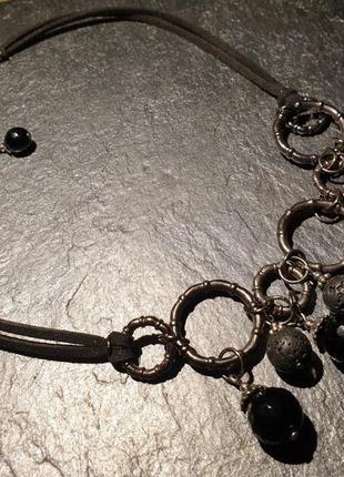 Дизайнерське намисто з натуральними каменями(лава, чорний агат) "black bubbles"🖤💨9 фото