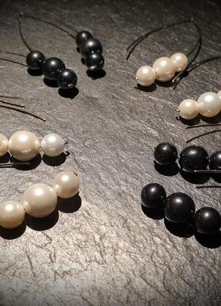Авторські сережки з чорним перлами майоріка "крапля"4 фото