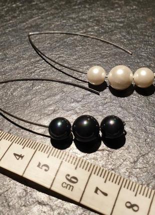 Авторські сережки з білим перлами майоріка "крапля" 💧4 фото