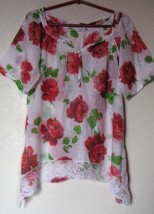 Блуза тончайшая в цветах коттон-шелк