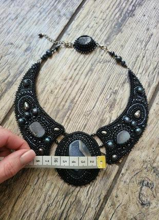 Авторське намисто з жеодой агата, чорними перлами " таємниця ночі"  з натуральними камінням🖤🙏8 фото