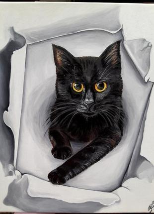 Картина олійними фарбами "чорний кіт "1 фото