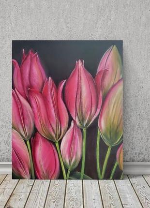 Картина інтерьерна з  рожевими тюльпанами1 фото