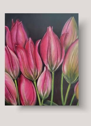 Картина інтерьерна з  рожевими тюльпанами2 фото