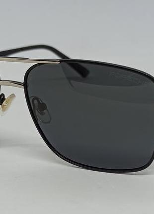 Очки в стиле porsche design мужские солнцезащитные черные поляризированые в черно серебристой металлической оправе