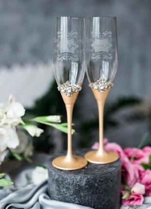 Свадебные фужеры персиковый рассвет. бокалы на свадьбу в персиковом цвете.5 фото