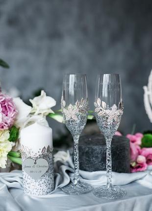Бокалы на свадьбу зимний сад. свадебные бокалы с ажурной росписью.1 фото