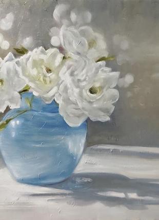 Картина інтерьєрна з білими квітами