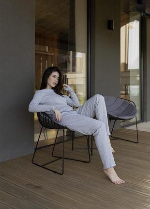 Серая женская пижама из кашкорсе - штаны и кофта6 фото