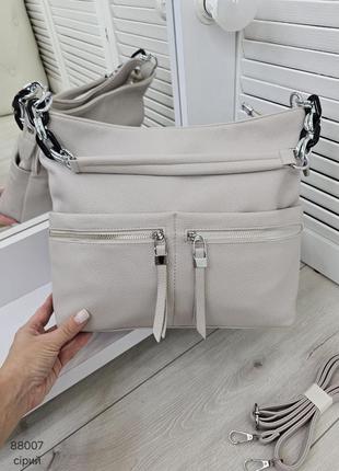 Женская стильная и качественная сумка мешок из эко кожи серый а44 фото