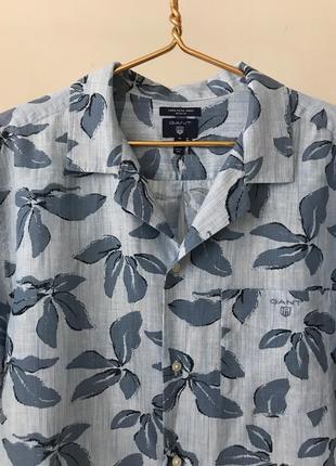 Шикарная льняная гавайская рубашка gant голубого цвета, размер l-xl