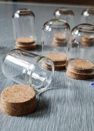 Мініатюрна скляна пляшка 36,5*22 мм у формі колби з корковою пробкою.4 фото