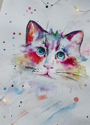 Малюнок аквареллю кіт