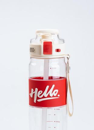 Пляшка для води спортивна 860 мл тритан з ремінцем та ручкою hello червона4 фото