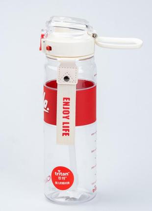 Пляшка для води спортивна 860 мл тритан з ремінцем та ручкою hello червона3 фото