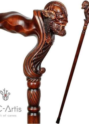 Воин викинг - деревянная трость для ходьбы эргономичная рукоятка для ладони1 фото