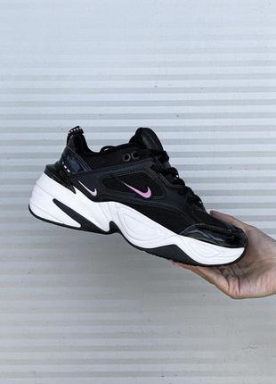 Nike m2k tekno black white «pink logo»