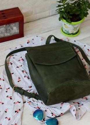 Кожаный рюкзак в зеленом цвете2 фото