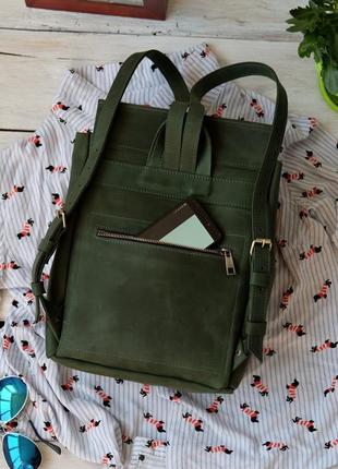 Шкіряний рюкзак в зеленому кольорі4 фото