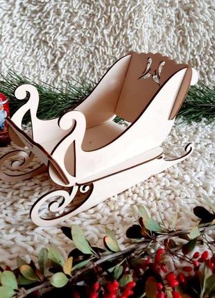 Сани новорічні для подарунків 20 см, без фарбування, декупажні3 фото