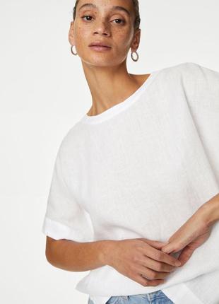 Marks& spencer collection m&s стильна блуза блузка сорочка футболка льон лен 100%linen бренд marks& spencer, р.14