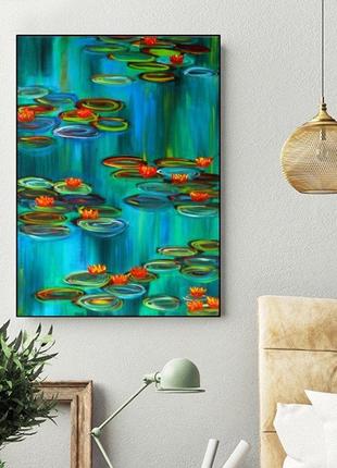 Лилии на озере, картина 70x50x2 см3 фото
