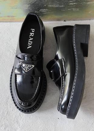 Лофери prada black brushed leather loafers4 фото