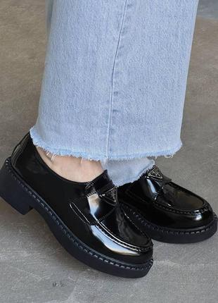 Лофери prada black brushed leather loafers8 фото