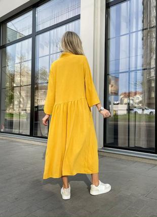 Довге жіноче плаття сорочка на гудзиках жатка жовтий5 фото