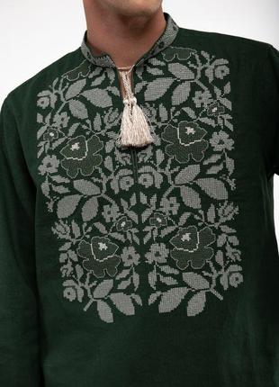 Мужская вышиванка "стрилкивци" темно-зеленая2 фото