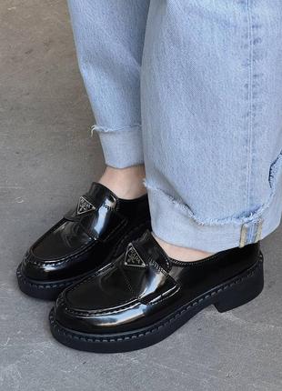 Лофери prada black brushed leather loafers