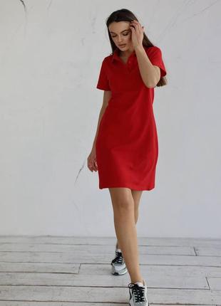 Спортивное платье мини лакоста из хлопка с воротничком платье белая красная черная свободная трендовая стильная2 фото