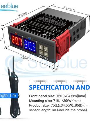 Терморегулятор stc-3008 двозонний -55 +120 с,, 220v, 10a,3 фото