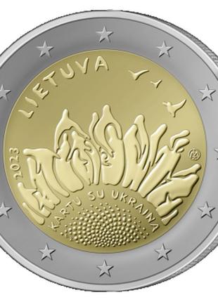 Монета номіналом 2 євро 2023 «разом з україною» литва "kartu su ukraine"