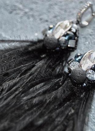 Серьги перья в чёрном цвете4 фото