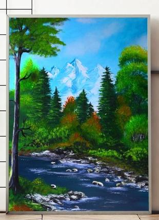 Утро в горах, картина 80x60x2 см