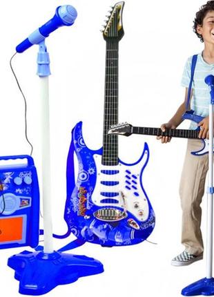Детская гитара + микрофон + усилитель kruzzel 22409 синяя1 фото