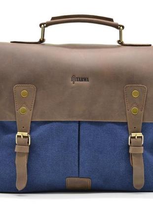Мужская сумка-портфель кожа+парусина rk-3960-3md от украинского бренда tarwa2 фото