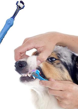 Трёхсторонняя зубная щётка для собак/кошек5 фото