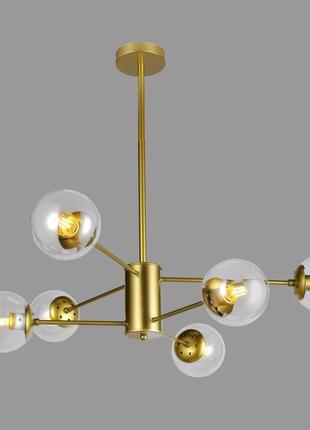 Люстра золотая из прозрачных шаров на 6 ламп (52-6033-6 gd+cl)1 фото