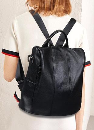 Жіночий міський шкіряний рюкзак сумка трансформер, сумка-рюкзак жіночий з натуральної шкіри чорний6 фото