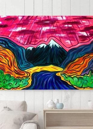 Цветной пейзаж, картина 80x60x2 см