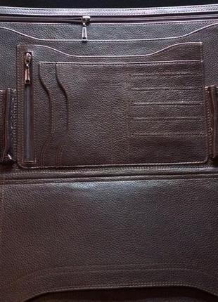 Именной коричневый кожаный портфель "якорь"4 фото