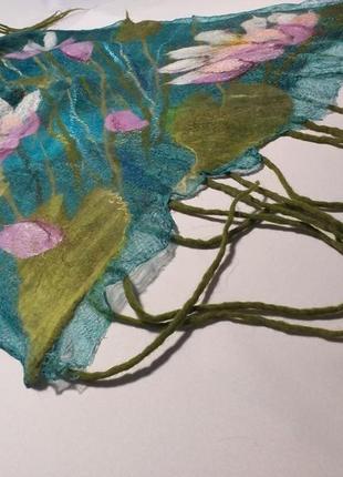 Валяный палантин "пруд с водяными лилиями"7 фото