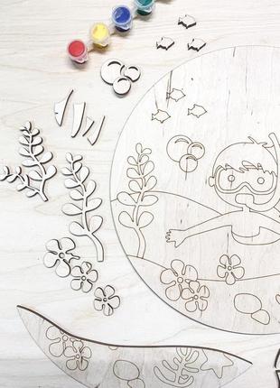"маленький исследователь в поисках сокровищ" - многоразовая раскраска из дерева 30х30 см.4 фото