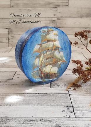 Дерев'яна скринька для прикрас "морська" в блакитному кольорі4 фото