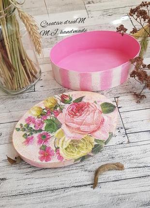 Деревянная шкатулка для украшений "розовая нежность" в розово-золотом цвете4 фото